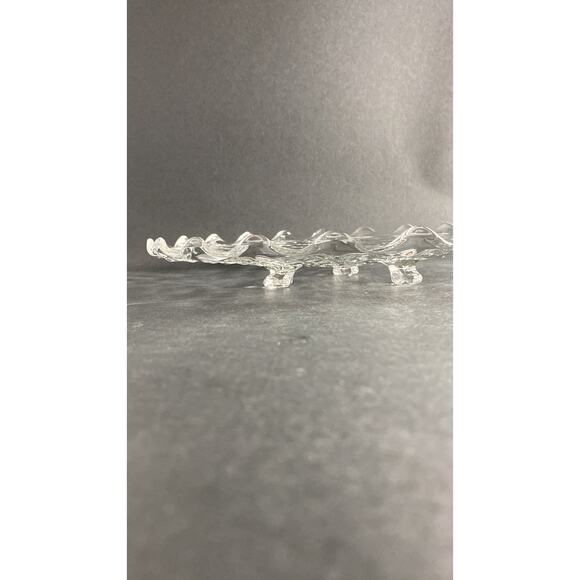 Fostoria American Clear 3-Toed Cake Plate -12" Stacked Cube Design 1940s Vintage - Picture 7 of 8